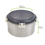 Noxbox reusable round stainless steel Lunchbox with black PP lid 30oz D:6.1in W:6.1in H:3.14in - 6 pcs Noxbox reusable round stainless steel Lunchbox with black PP lid 30oz D:6.1in W:6.1in H:3.14in - 6 pcs